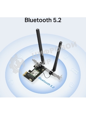 Сетевой адаптер Wi-Fi + Bluetooth Mercusys MA80XE AX3000 PCI Express (ант.внеш.несъем.) 2ант.