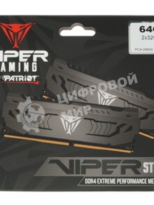 Оперативная память Patriot Viper Steel, DDR4, 64GB (2x32GB), 3600MHz, CL18, DIMM, радиатор, черный