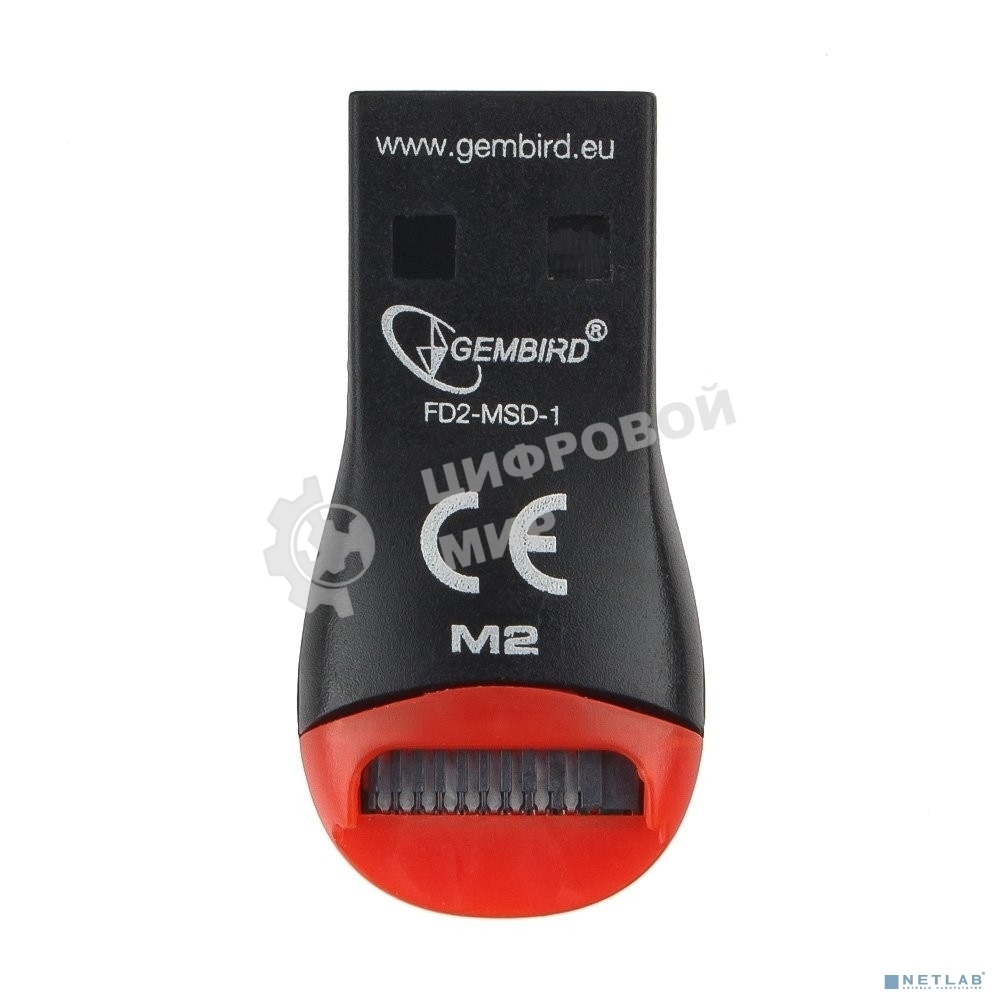 Кард-ридер Gembird FD2-MSD-1/черный-красный/Micro SD/SDHC/USB 2.0/пластик