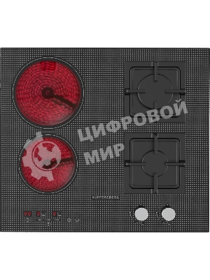 Комбинированная варочная панель Kuppersberg EGS 600 Газоэлектрическая независимая варочная поверхность, стеклокерамика KANGER, ширина 60 см, Тип нагрева HI-Light/Газ, Слайдер/механическое управление, 3 цифровых дисплев, 9 уровней мощности, Блокировка панели управления, Индикаторы остаточного тепла, Таймер, Автоматическое отключение, цвет черный с серой графикой, Цвет фурнитуры нержавеющая сталь