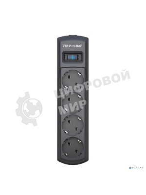 Сетевой фильтр ZIS Pilot m Max 4 розетки (евро с заземлением), 15А/3.3кВа, автомат, 3 м, черный Surge protector Pilot m Max 4 euro outlets, 15А/3.3кВа, 3m, black