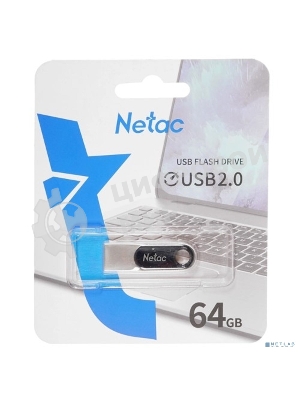 Флешка USB Netac U278 (NT03U278N-064G-20PN), 64Gb, USB 2.0, R/W 50/10, серебристый/черный