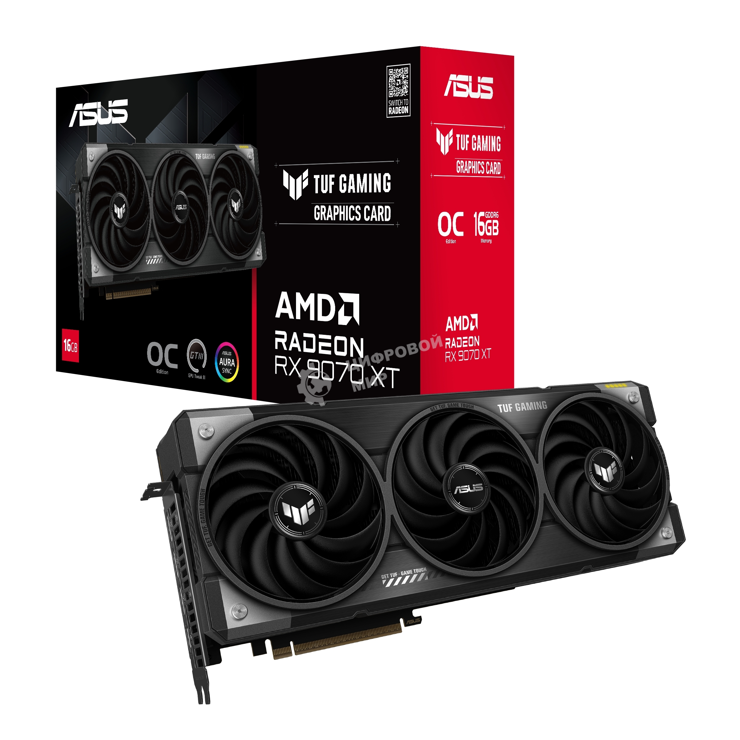 Видеокарта ASUS RX9070XT TUF GAMING OC 16Gb GDDR6 256bit 3xDP HDMI 3FAN RTL TUF-RX9070XT-O16G-GAMING