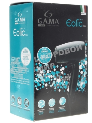 Фен GA.MA GH0201 EOLIC MINI CX черный, 1600 Вт, компактный, ионизация