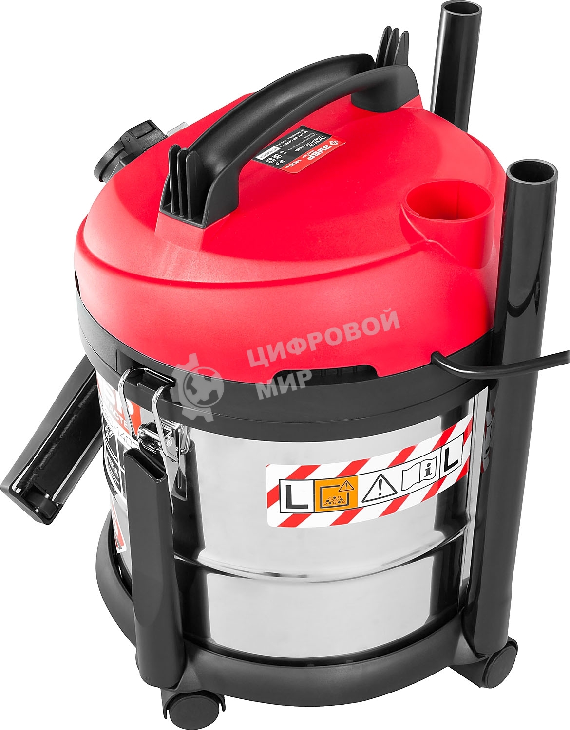 Строительный пылесос Зубр МАСТЕР ПУ-20-1400 М3 серый/красный, 1400 Вт, уборка сухая/влажная/выдув, пылесборник мешок/контейнер, 20 л