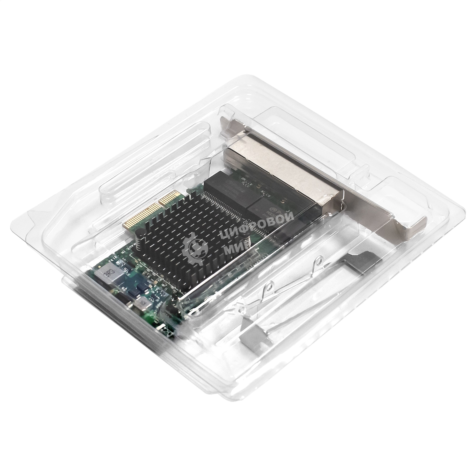 Сетевой адаптер ExeGate EXE-BCM5719 (PCI-E x4 v2.0, порты 4xRJ45, 10/100/1000Mbps, Gigabit Chipset Broadcom BCM5719)