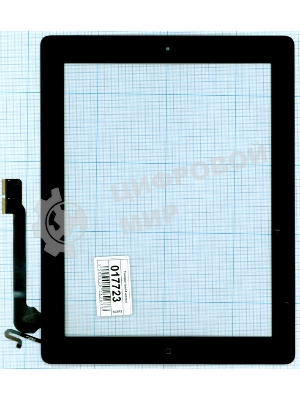 Сенсорное стекло (тачскрин) для iPad 4 черное с кнопкой OEM