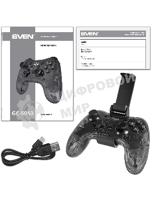 Геймпад SVEN GC-5050 черный Bluetooth Беспроводной виброотдача обратная связь (в компл.:держатель для смартфона/кабель USB) (SV-016029)