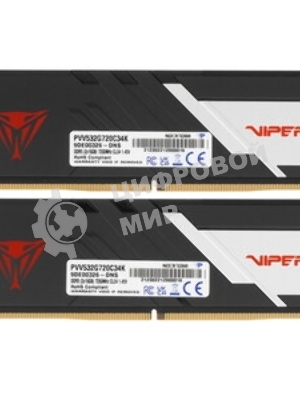 Оперативная память Patriot Viper Venom, DDR5, 32GB (2x16GB), 6800MHz, CL34, DIMM, с радиатором, черный
