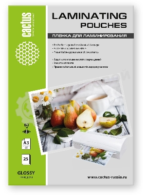 Пленка для ламинирования Cactus 80мкм A3 (25шт) глянцевая 303x426мм CS-LPGА38025
