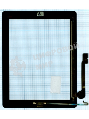 Сенсорное стекло (тачскрин) для iPad 4 черное с кнопкой OEM