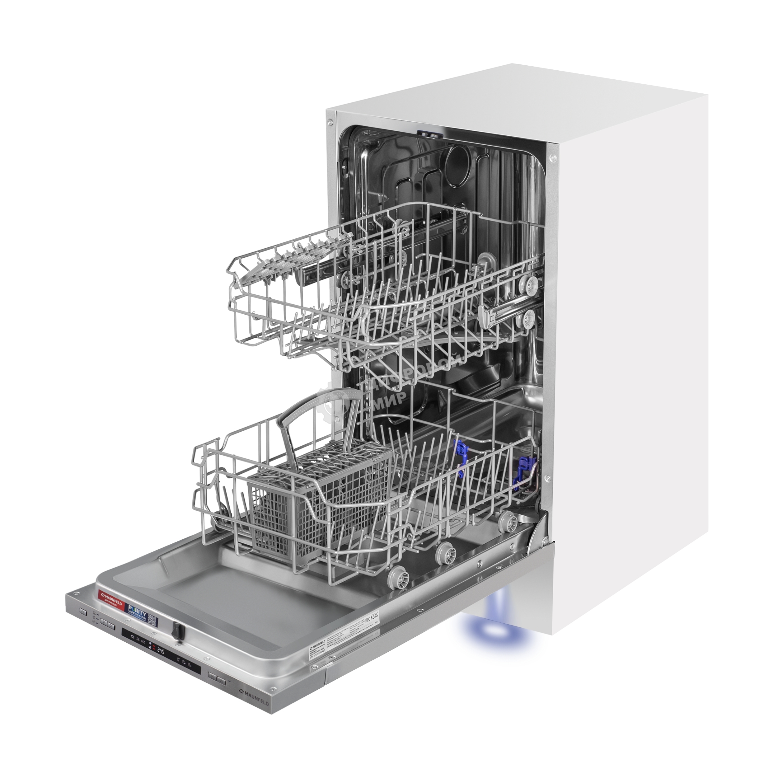 Встраиваемая посудомоечная машина Maunfeld MLP45120 Light Beam, узкая, ширина 44.8см, полновстраиваемая, загрузка 9