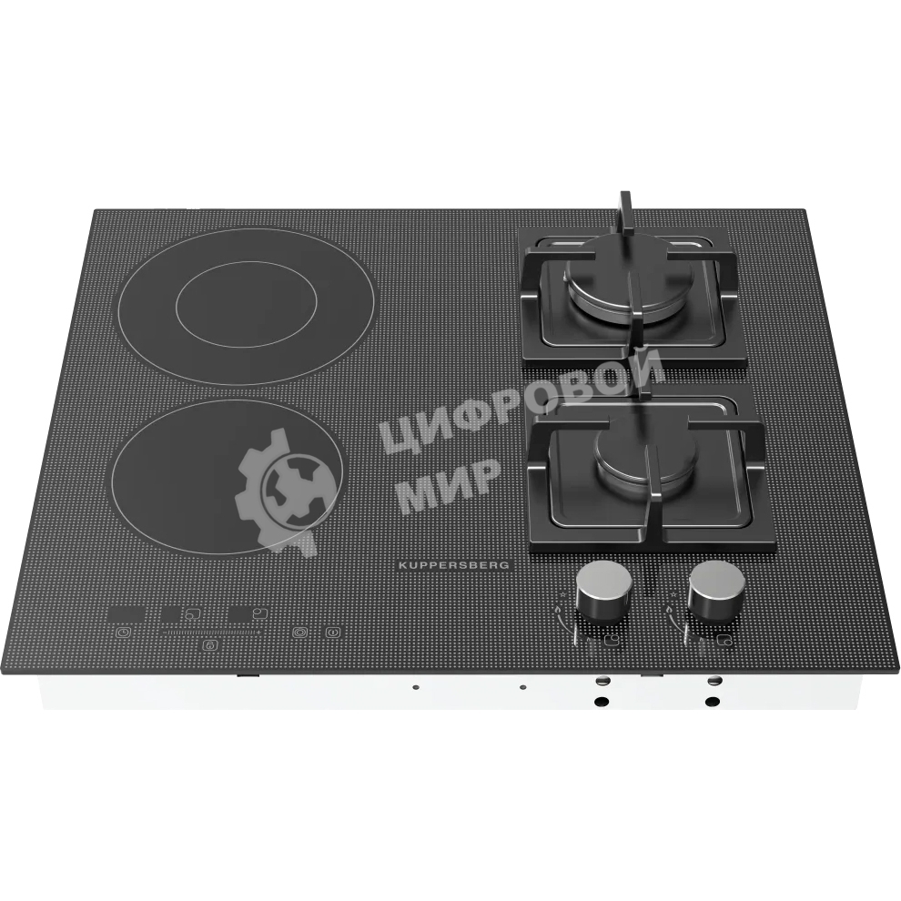 Комбинированная варочная панель Kuppersberg EGS 600 Газоэлектрическая независимая варочная поверхность, стеклокерамика KANGER, ширина 60 см, Тип нагрева HI-Light/Газ, Слайдер/механическое управление, 3 цифровых дисплев, 9 уровней мощности, Блокировка пане