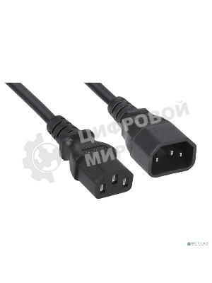 Шнур для блока питания Cabeus, IEC 320 C13, вилка IEC 60320 С14, 0.6 м, 10А, количество проводов и сечении 3x0,75 мм2, цвет: черный