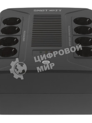 Источник бесперебойного питания SMARTWATT UPS SAFE PRO 1000 черный 1000/600 ВА/Вт, линейно-интерактивный, напольный/настенный, LED индикация, Shuko CEE7/4 - 8 шт. (4 шт. с резервным питанием, 4 шт. - сетевой фильтр)