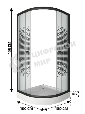 Душевой уголок BAU Dream с поддоном 100x100х195, прозрачное закаленное стекло с черной мозаикой 5 мм