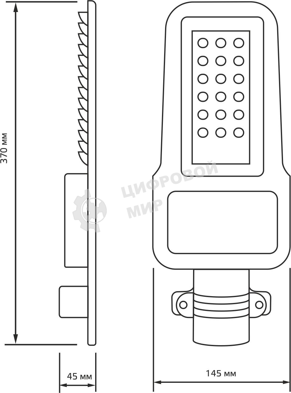 Светильник светодиодный Gauss Qpus 370х145х45 30Вт 5000К 3600лм IP65 110-260В уличный КСС 