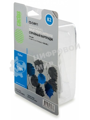 Картридж струйный Cactus CS-C4911 №82 голубой (72 мл) для HP Design Jet 500/800C