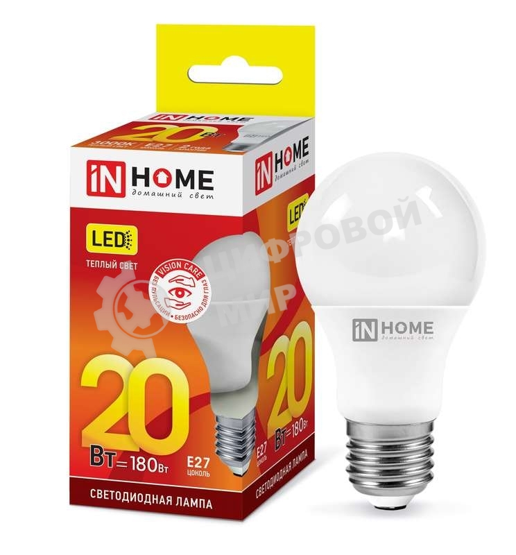 Лампа светодиодная LED-A60-VC 20Вт 230В E27 3000К 1800лм IN HOME 4690612020297