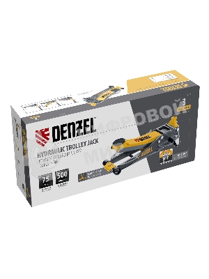 Домкрат гидравлический подкатной Denzel 3 т, 75-500 мм, быстрый подъем, низкий подхват, проф.