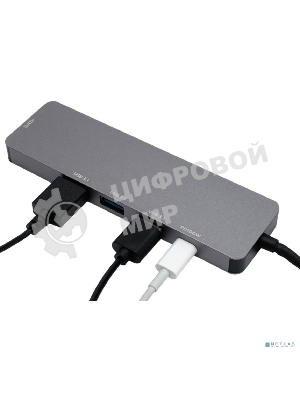 Концентратор USB Type-C Gembird UHB-D1, 5в1: 3хUSB3.1, Type-C PD100W, HDMI, кабель 17см, алюминий