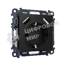 Комплект механизма электрической розетки ALFA Черный матовый 2USB A+A 18W (быстрая зарядка) с/з QUANT (AP8090, VM155) MA809010