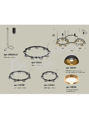 Светильник Ambrella light XR92092000/22 SBK/PYG/CL черный песок/золото желтое полированное/прозрачный GX53