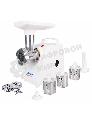 Мясорубка электрическая Аксион М34.03 белый, 1500 Вт, 1.7 кг/мин, защита от перегрузки, насадки - 4