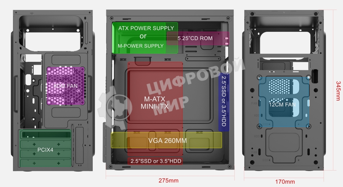 Компьютерный корпус Case Forza mATX case, black, w/PSU 450W 12cm, w/2xUSB3.0, w/pwr cord, w/o FAN