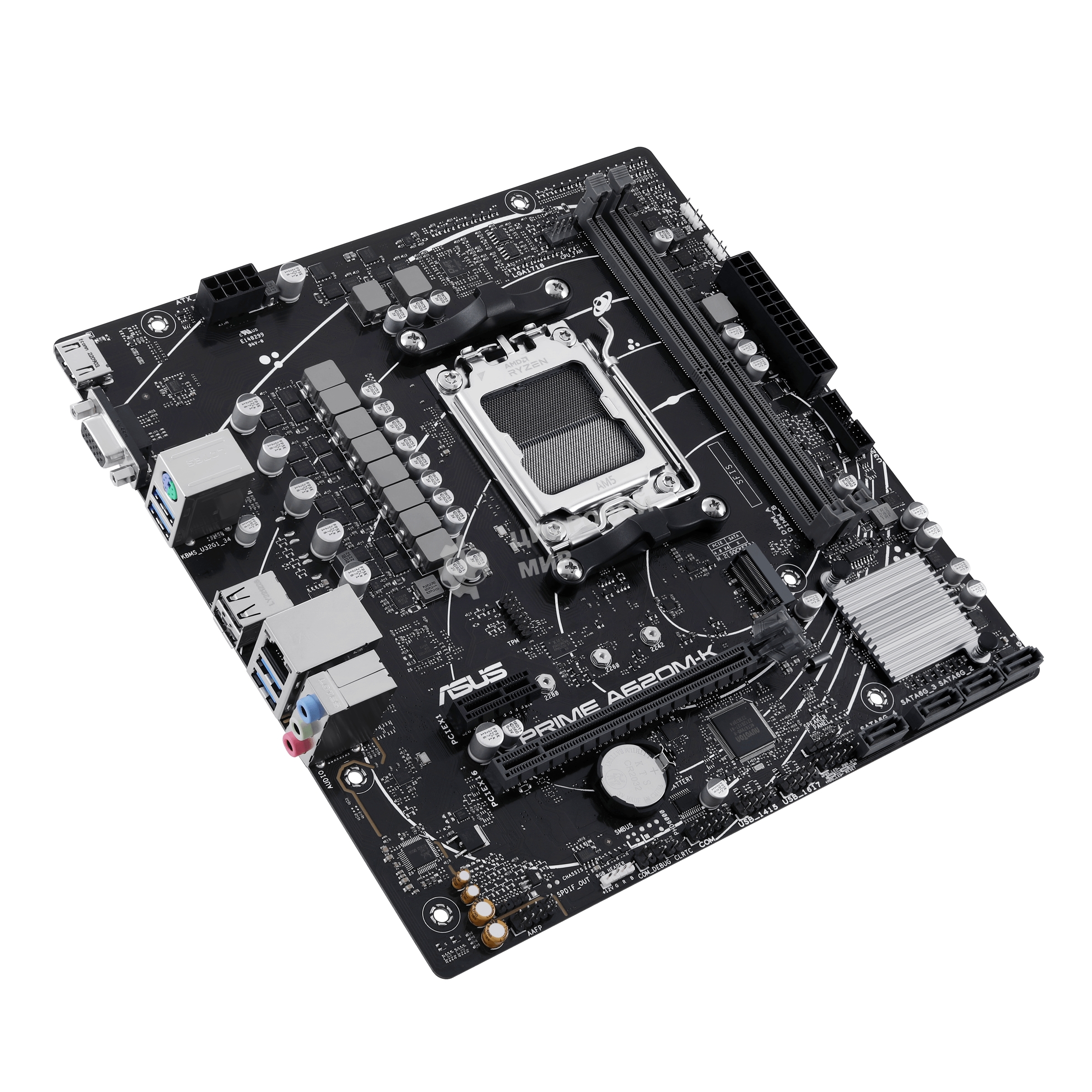 Материнская плата ASUS PRIME A620M-K, AM5, AMD A620, 2xDDR5, 4xSATA, 1xM.2, 1xPCI-E 4.0 x16, 1xPCI-E x1, 1xHDMI, 1xVGA, 1x 1Gb LAN, 4xUSB-A 3.2 Gen 1, 2xUSB-A 2.0, 3x3.5 мм, 7.1, Micro-ATX