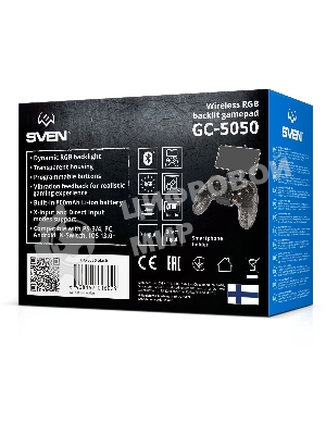 Геймпад SVEN GC-5050 черный Bluetooth Беспроводной виброотдача обратная связь (в компл.:держатель для смартфона/кабель USB) (SV-016029)