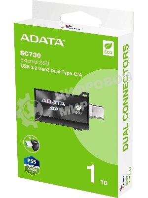 Внешний SSD ADATA SC730, 1TB, USB 3.2 Gen 2 Type-A/Type-C, R/W 600/600, черный