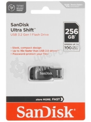 Флешка USB Sandisk CZ410 Shift Ultra (SDCZ410-256G-G46), 256Gb, USB 3.2, R/W 100/45, черный