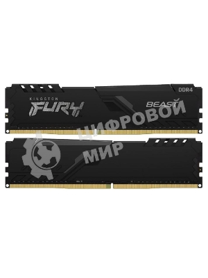 Оперативная память Kingston Fury Beast, DDR4, 16GB (2x8GB), 3200MHz, CL16, DIMM, с радиатором, черный