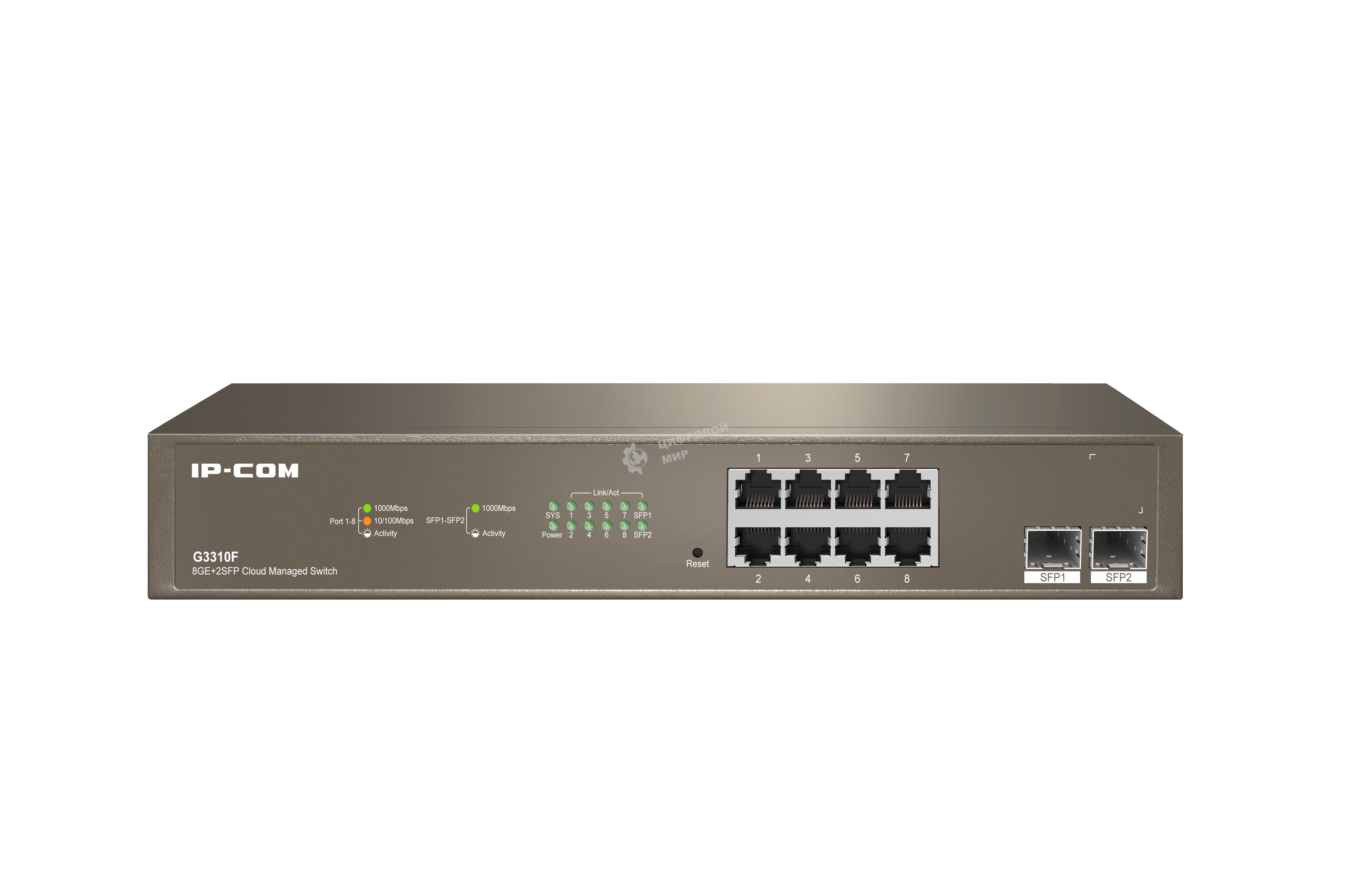 Коммутатор управляемый IP-COM G3310F, настенный, 1000 Мбит/сек, 8 port, SFPx2