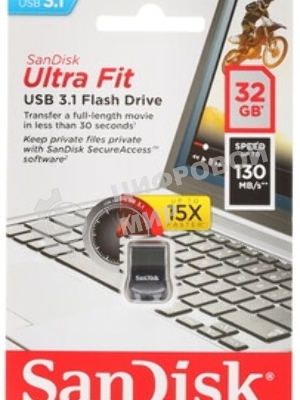 Флешка USB Sandisk CZ430 Ultra Fit (SDCZ430-032G-G46), 32Gb, USB 3.1, R/W 130/40, черный