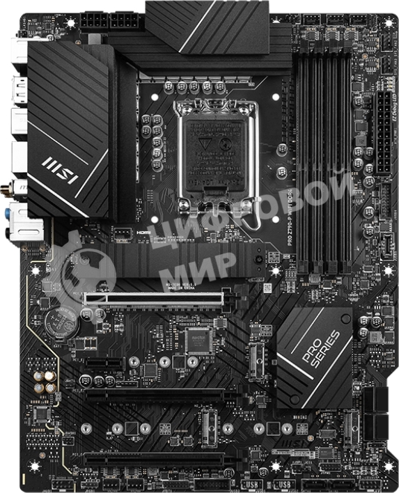 Материнская плата MSI PRO Z790-P WIFI, LGA 1700, Intel Z790, 4xDDR5, 6xSATA, 4xM.2, 1xPCIe 5.0 x16, 1xPCIe 4.0 x16, 1xPCIe 3.0 x16, 1xPCIe x1, 1xHDMI, 1xDP, 1x2.5Gb LAN, 4xUSB-A 2.0, 2xUSB-A 3.2 Gen 1, 1xUSB-A 3.2 Gen 2, 1xUSB-C 3.2 Gen 2x2, 6x3.5мм, 7.1,