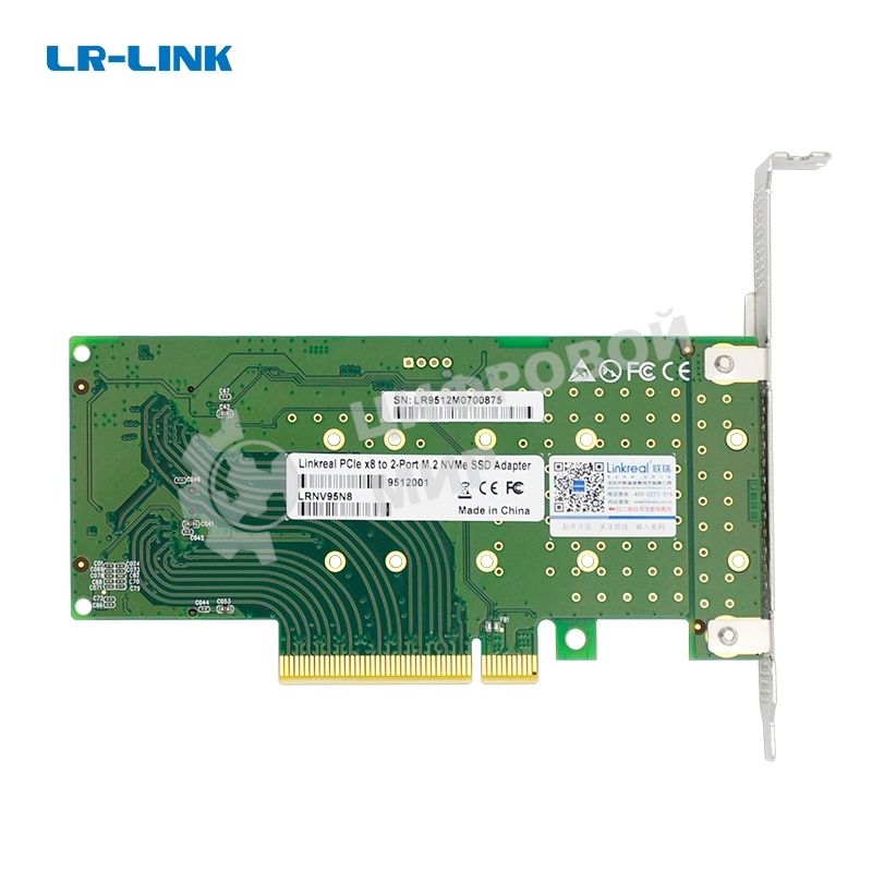Переходник Lr-Link LRNV95N8 PCIe x8 to 2-Port M.2 NVMe Adapter, Supports 2*M.2 NVMe SSD for 2230, 2242, 2260,2280 and 22110 мм