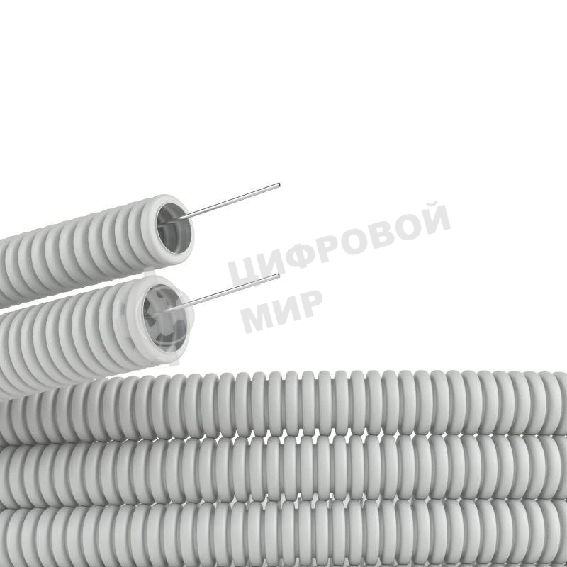 Труба гофрированная ПВХ d20 мм с протяж. сер. (уп.25 м) ДКС 9192025