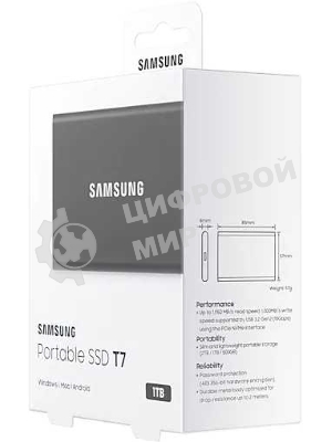 Внешний SSD Samsung T7, 1TB, USB 3.2 Gen 2 Type-C, R/W 1050/1000, серый