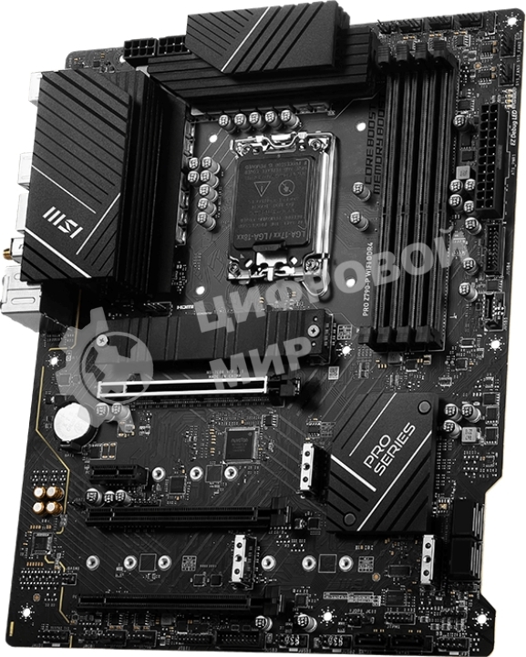 Материнская плата MSI PRO Z790-P WIFI, LGA 1700, Intel Z790, 4xDDR5, 6xSATA, 4xM.2, 1xPCIe 5.0 x16, 1xPCIe 4.0 x16, 1xPCIe 3.0 x16, 1xPCIe x1, 1xHDMI, 1xDP, 1x2.5Gb LAN, 4xUSB-A 2.0, 2xUSB-A 3.2 Gen 1, 1xUSB-A 3.2 Gen 2, 1xUSB-C 3.2 Gen 2x2, 6x3.5мм, 7.1,