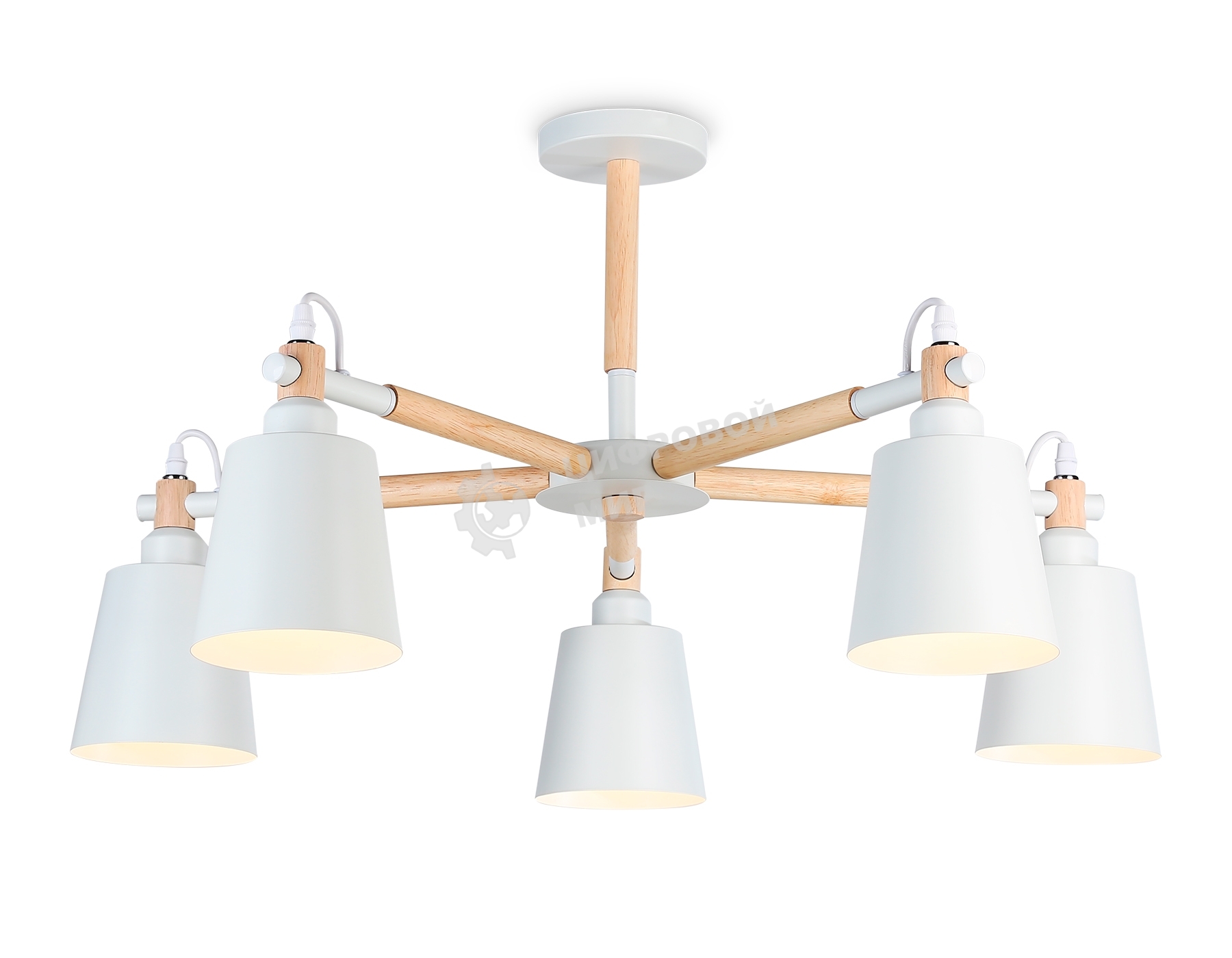 Светильник Ambrella light TR82208/5 WH/LW белый/светлое дерево E27/5 max 40W D780*430