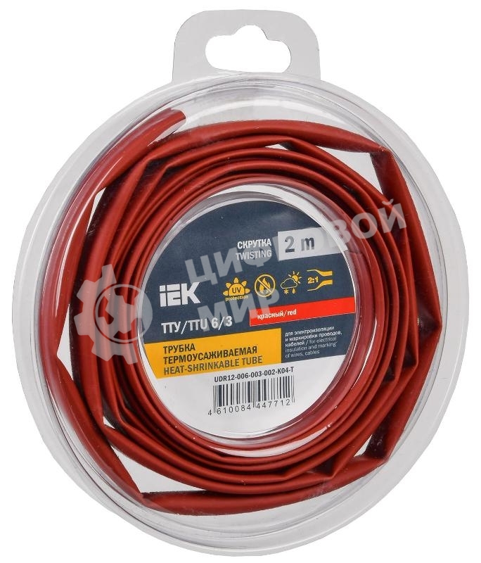 Трубка термоусадочная ТТУ нг-LS 6/3 красн. (уп.2м) IEK UDR12-006-003-002-K04-T