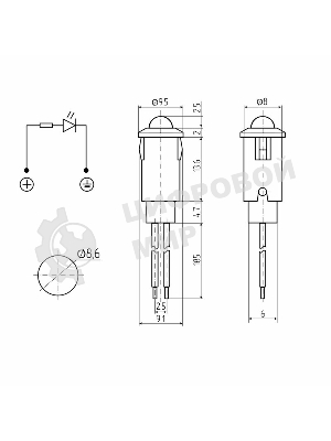 Индикатор Rexant Ø8 12В с проводом красный LED