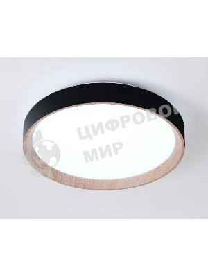 Потолочный светодиодный светильник Ambrella light FZ1324 BK/LWD черный/светлое дерево IP20 41W 3000-6400K D390*70 (ПДУ ИК)