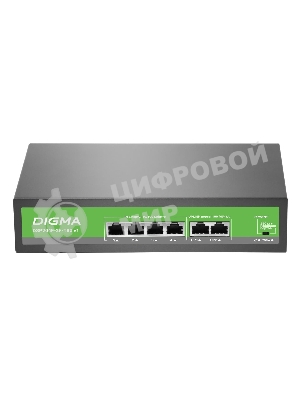 Коммутатор Digma DSP204F-2F-T80 DSP204F-2F-T80 V1 (L2) 6x100 Мбит/с 4PoE 4PoE+ 80W неуправляемый