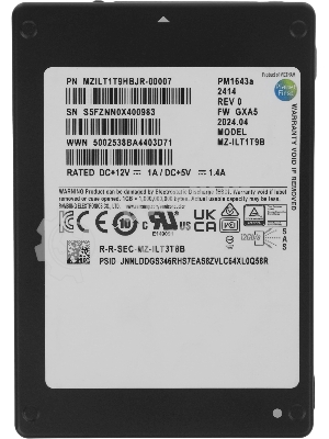 Накопитель SSD Samsung Enterprise PM1643a, 1.92Tb, SAS 12Gb/s, 2.5