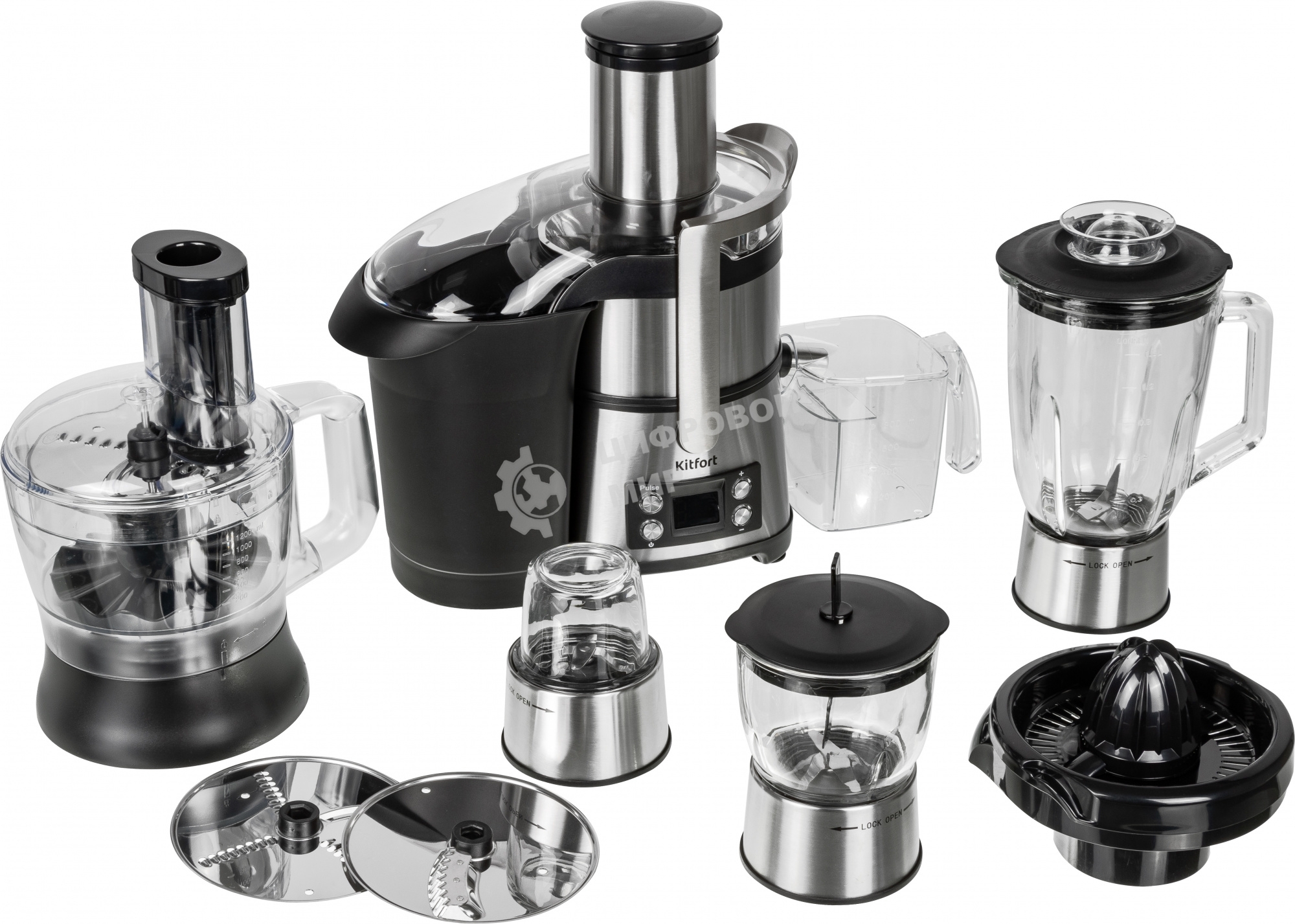 Кухонный комбайн Kitfort KT-1395 800Вт серебристый/черный