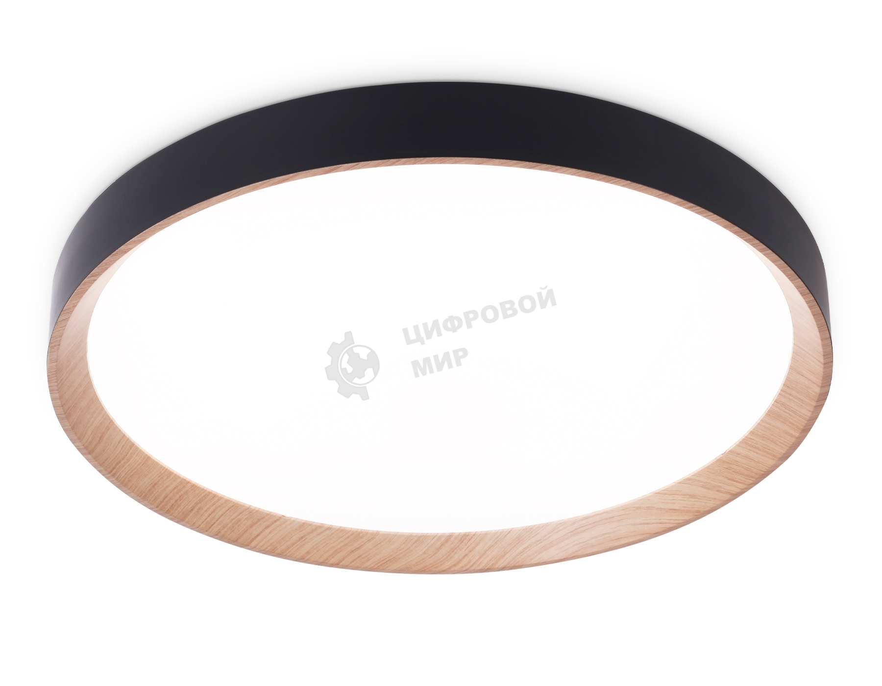 Потолочный светодиодный светильник Ambrella light FZ1326 BK/LWD черный/светлое дерево IP20 60W 3000-6400K D490*80 (ПДУ ИК)