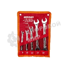 Набор ключей комбинированных трещоточных Rexant (8, 10, 13, 17, 19 мм), 5 шт., CrV, зеркальное хромирование